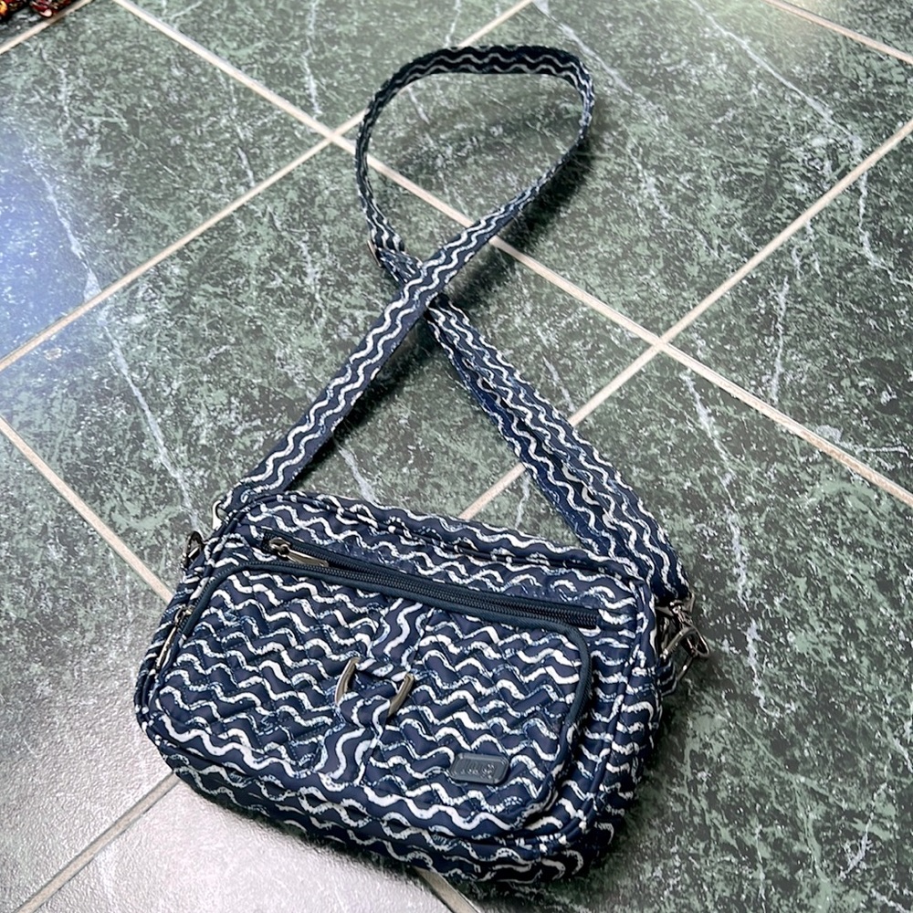 never used blue and white pattern "lug" crossbody